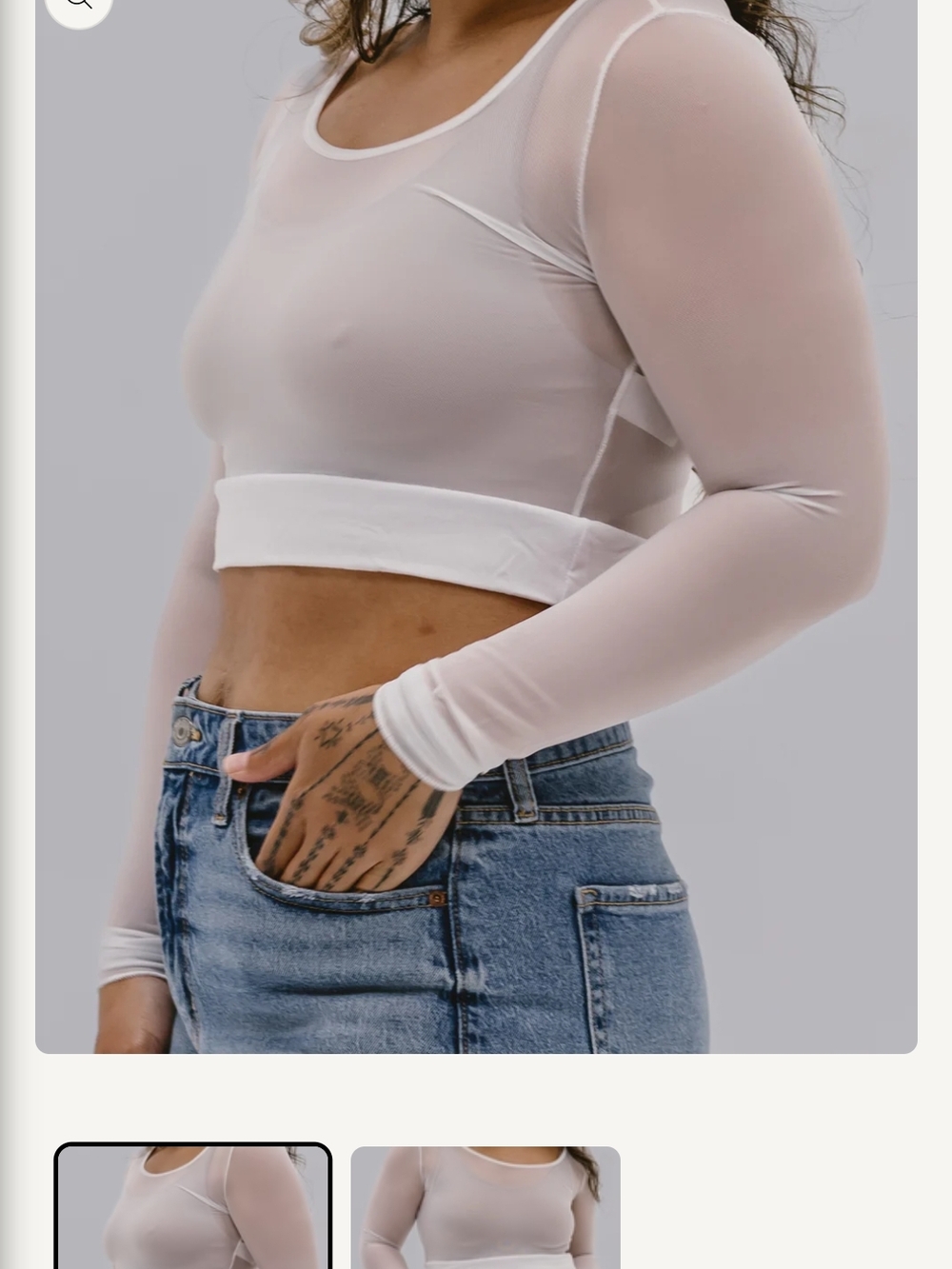 Half-tee Sheer Long-Sleeve Crop Top - White